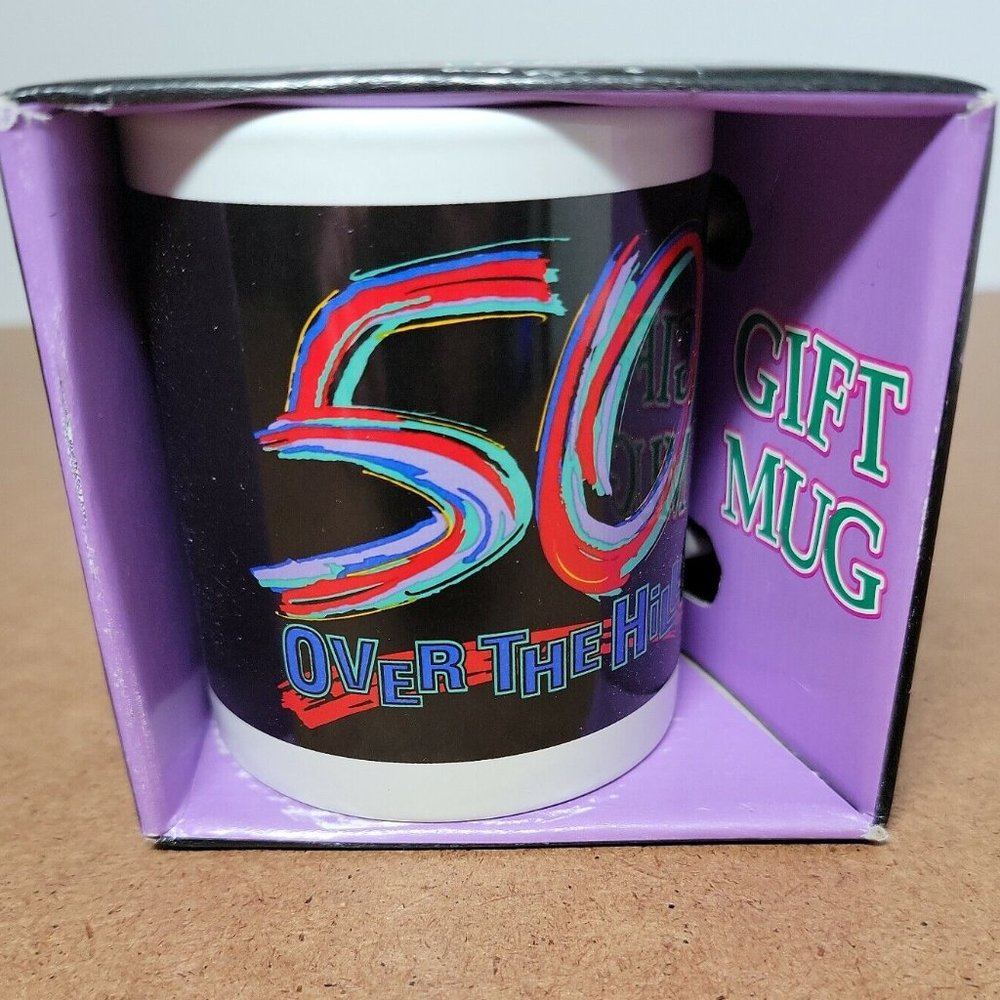 New in Box 50 Over The Hill Retro Style Coffee Mug - Dishwasher & Microwave Safe